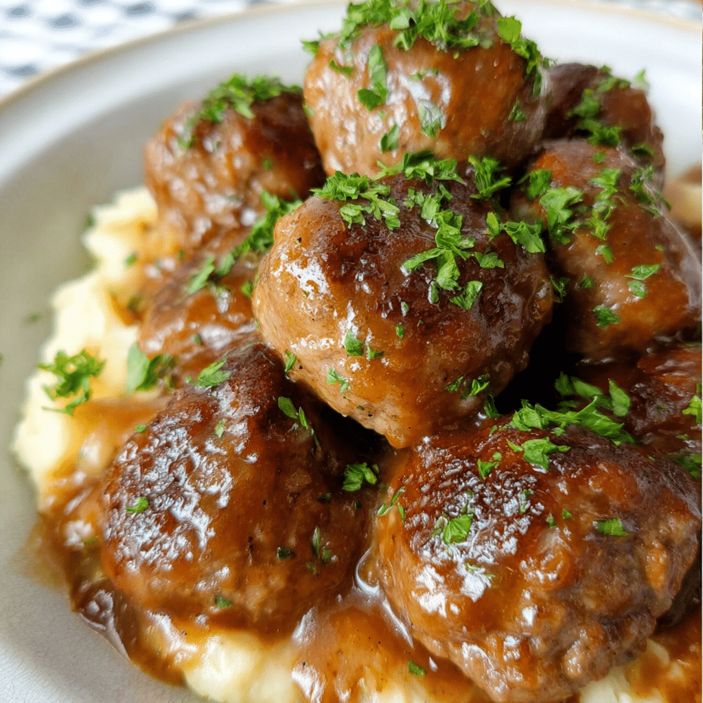 Slow Cooker Salisbury Steak Meatballs (Easy Crockpot Dinner)