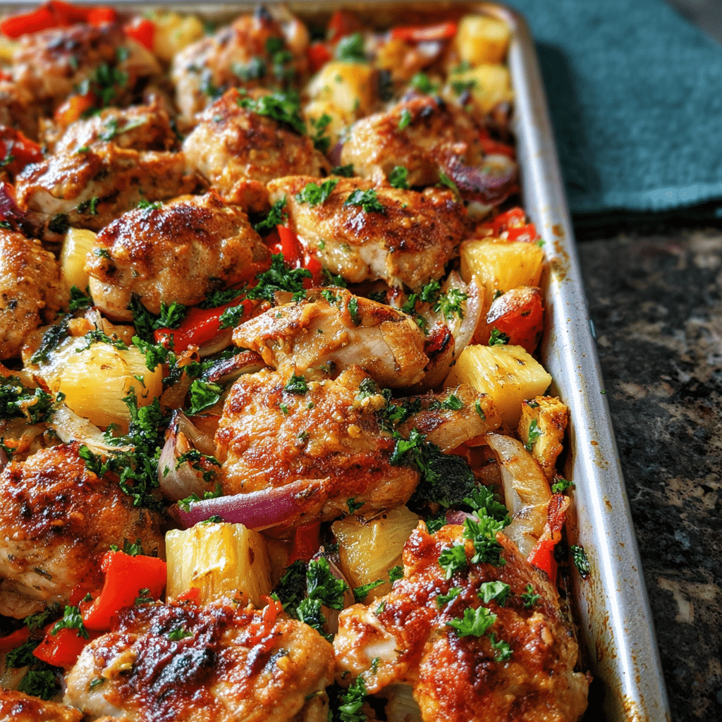 Hawaiian Chicken Sheet Pan (Easy High Protein Low Carb Dinner)