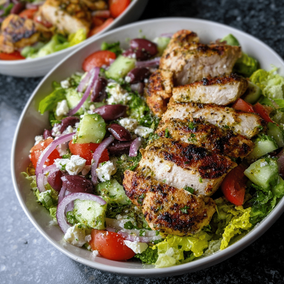 Grilled Zesty Mediterranean Chicken Salad (Healthy High Protein Low Calorie)