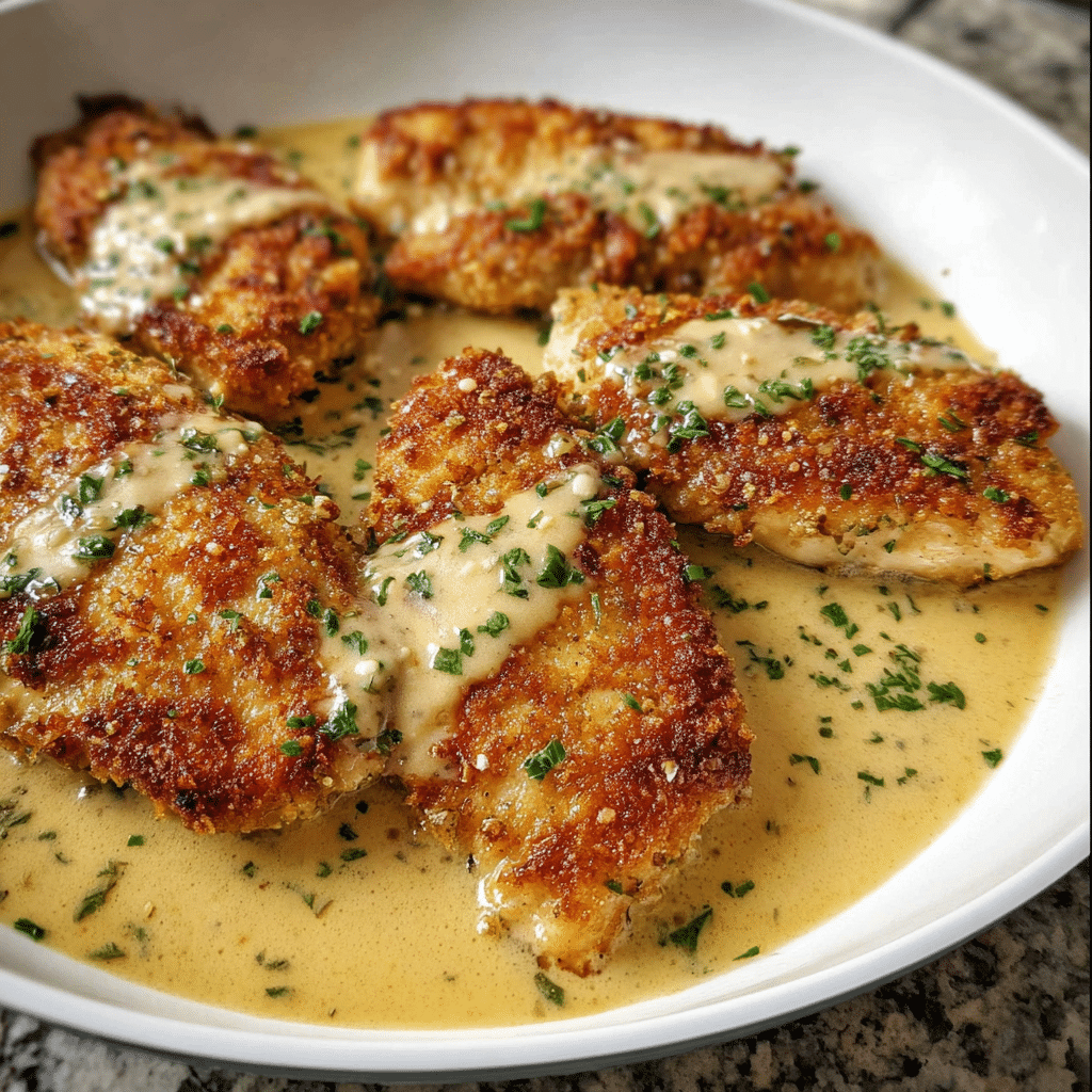 Crispy Parmesan Chicken with Rich Garlic Sauce (Easy 30-Minute Dinner)