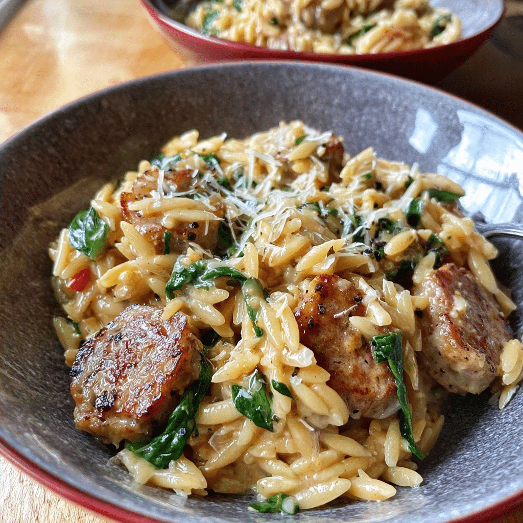 Creamy One-Pan Chicken Sausage Orzo | Easy Weeknight Dinner