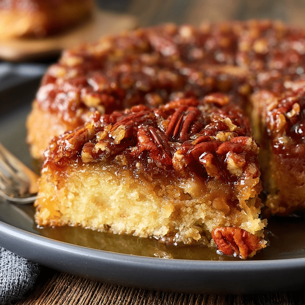 Gooey Caramel Pecan Upside-Down Cake | Fall Dessert