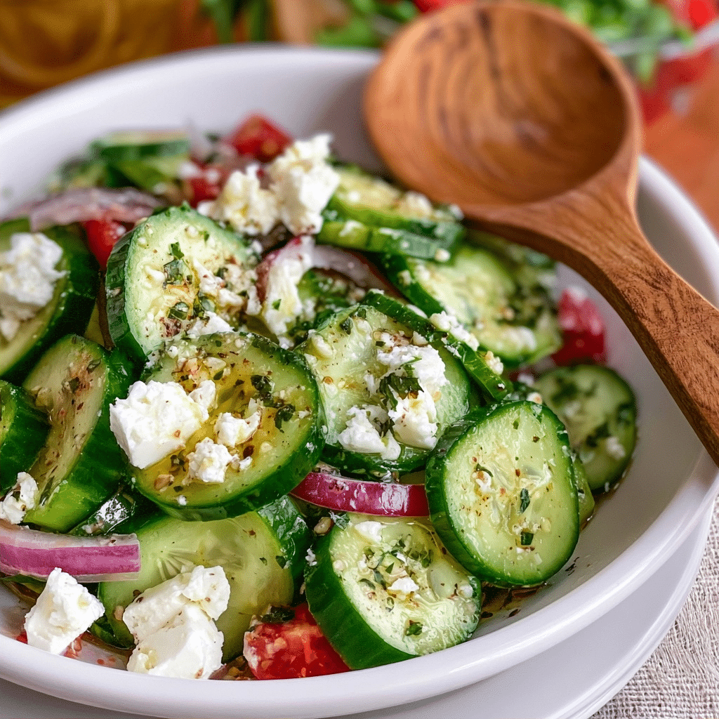 Cucumber Feta Salad with Lemon Greek Vinaigrette | Healthy Side