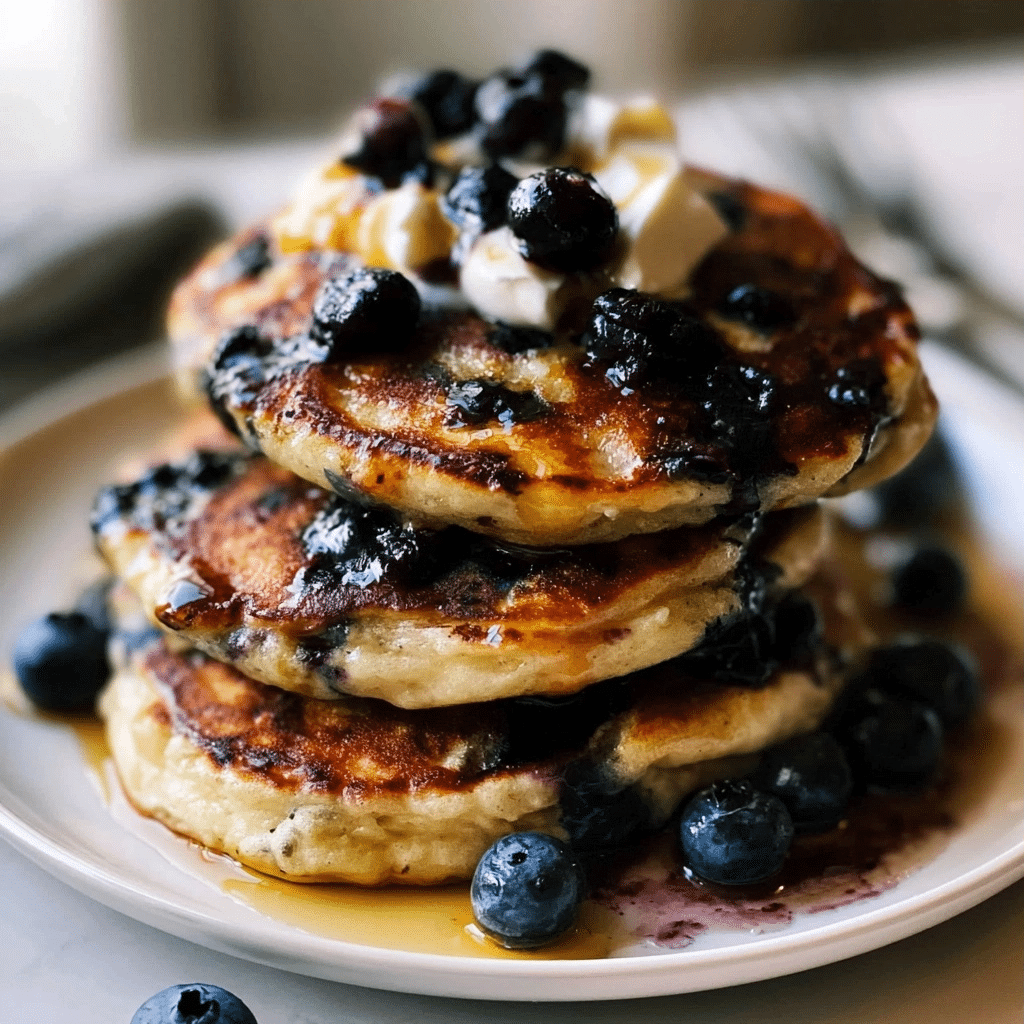 Healthy Blueberry Pancakes with Whipped Cream
