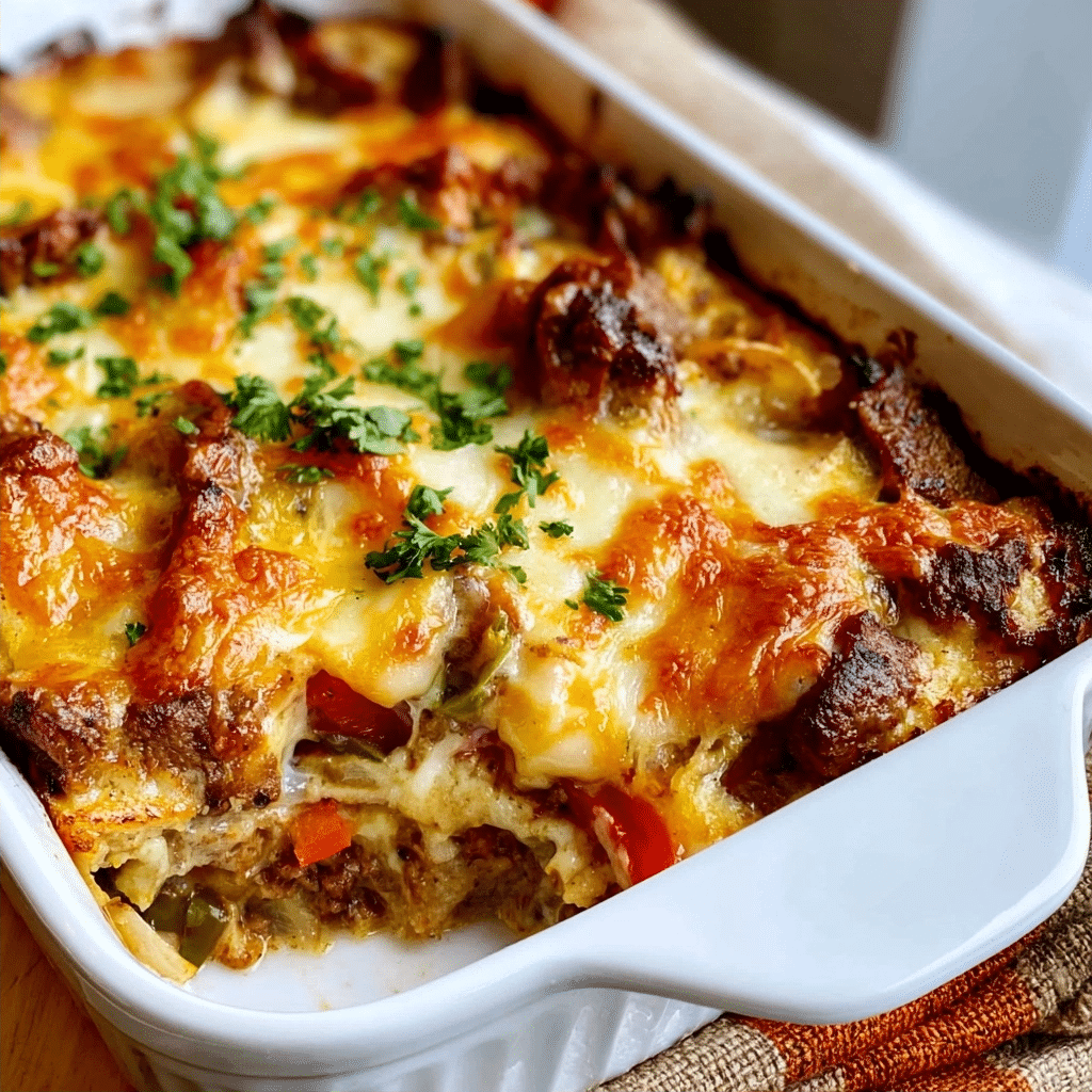 Easy Low-Carb Philly Cheesesteak Casserole Bake
