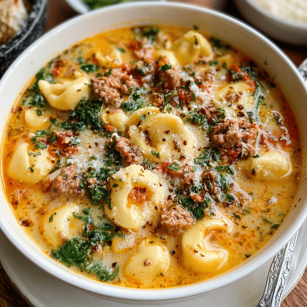 Cozy Autumn Sausage & Spinach Tortellini Soup | Quick Dinner