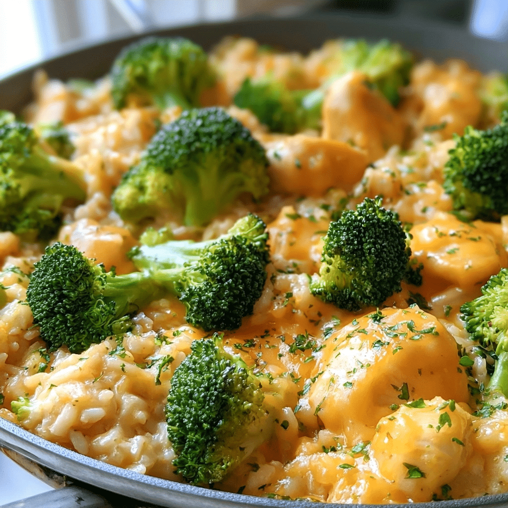 One-Pan Cheesy Chicken and Broccoli Rice Dinner